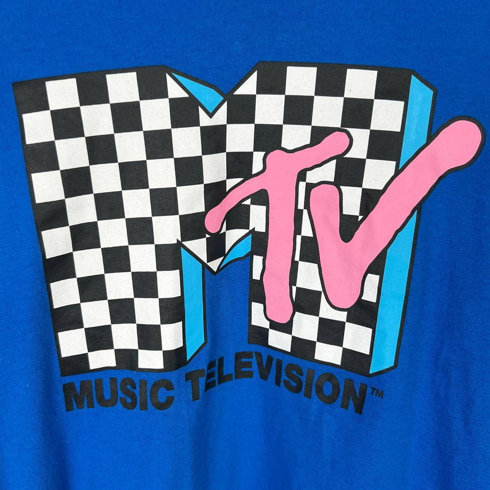 Y2Y 90's MTV BLUE CHECKERED RETRO LONG SLEEVE CROP TOP SIZE XL